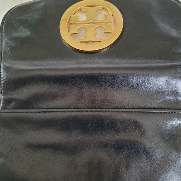 Tory Burch Black Leather Crossbody with Gold Logo, 7" x 11". - Picture 6 of 6